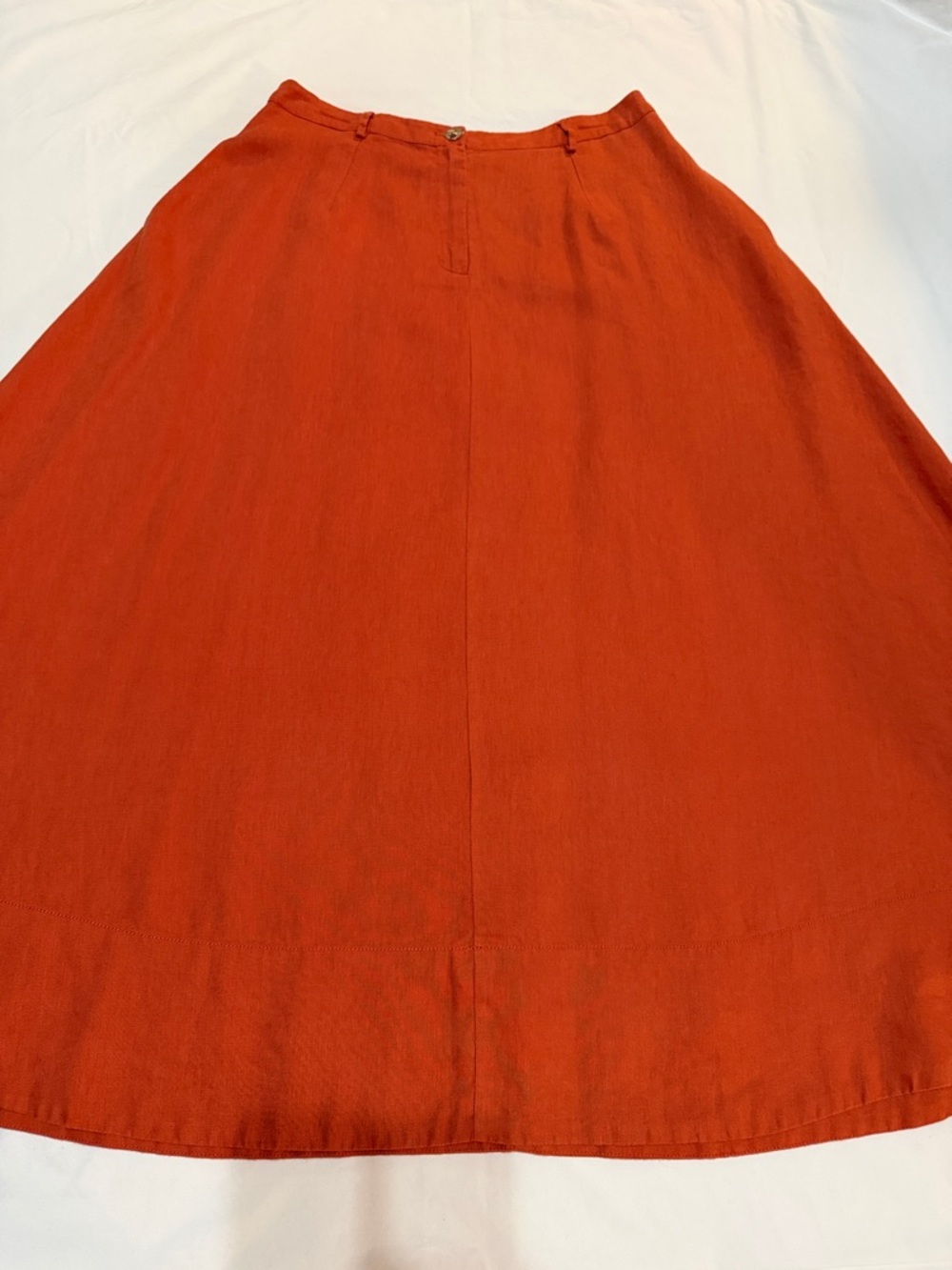 STAUD A-Line Maxi 100% Linen Skirt in Deep Orange 10